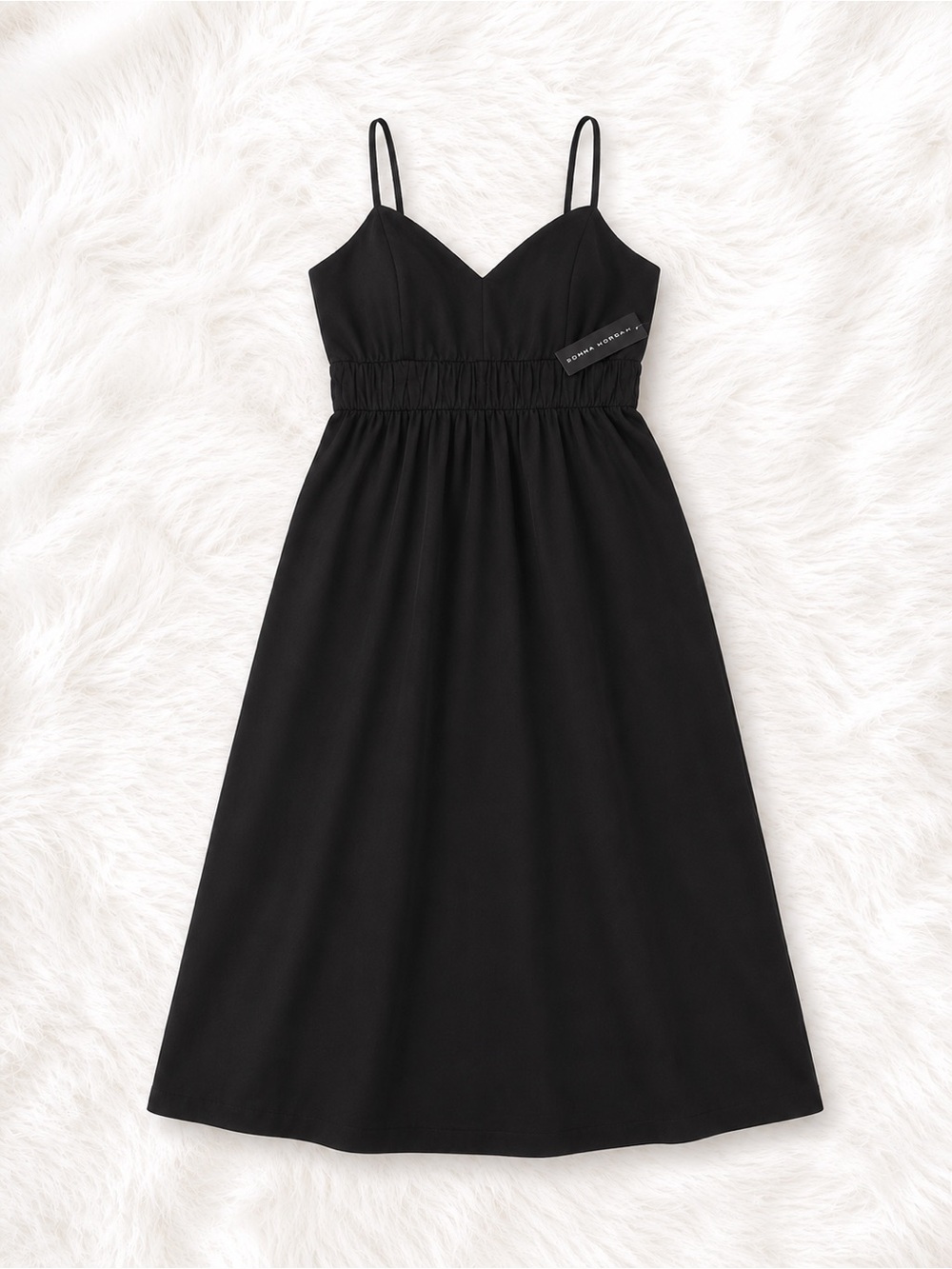 NWT Donna Morgan Black Midi Dress Size 2 Quiet Luxury Minimalist Cocktail Dress